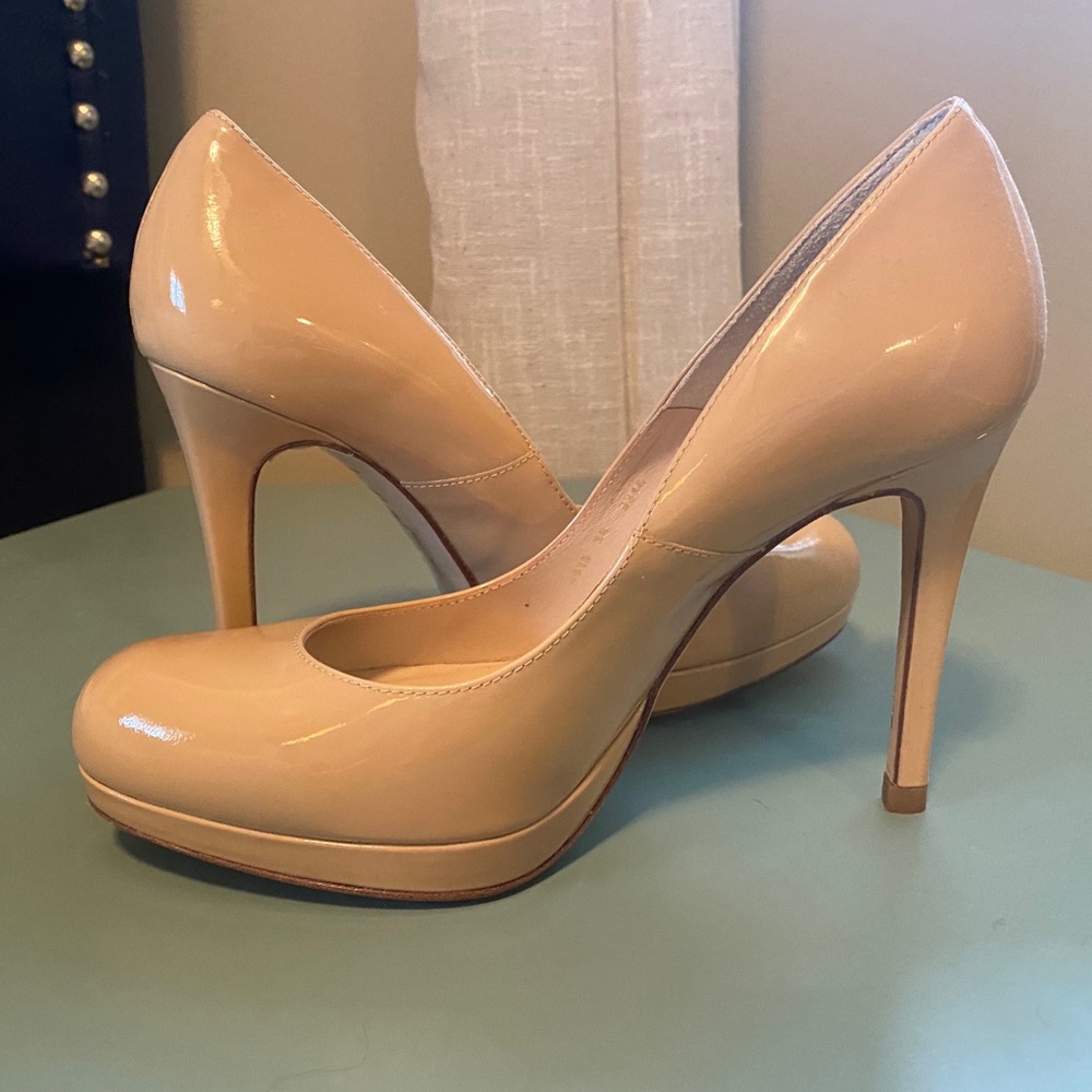 LK Bennett Sledge Beige Patent Platform Heels